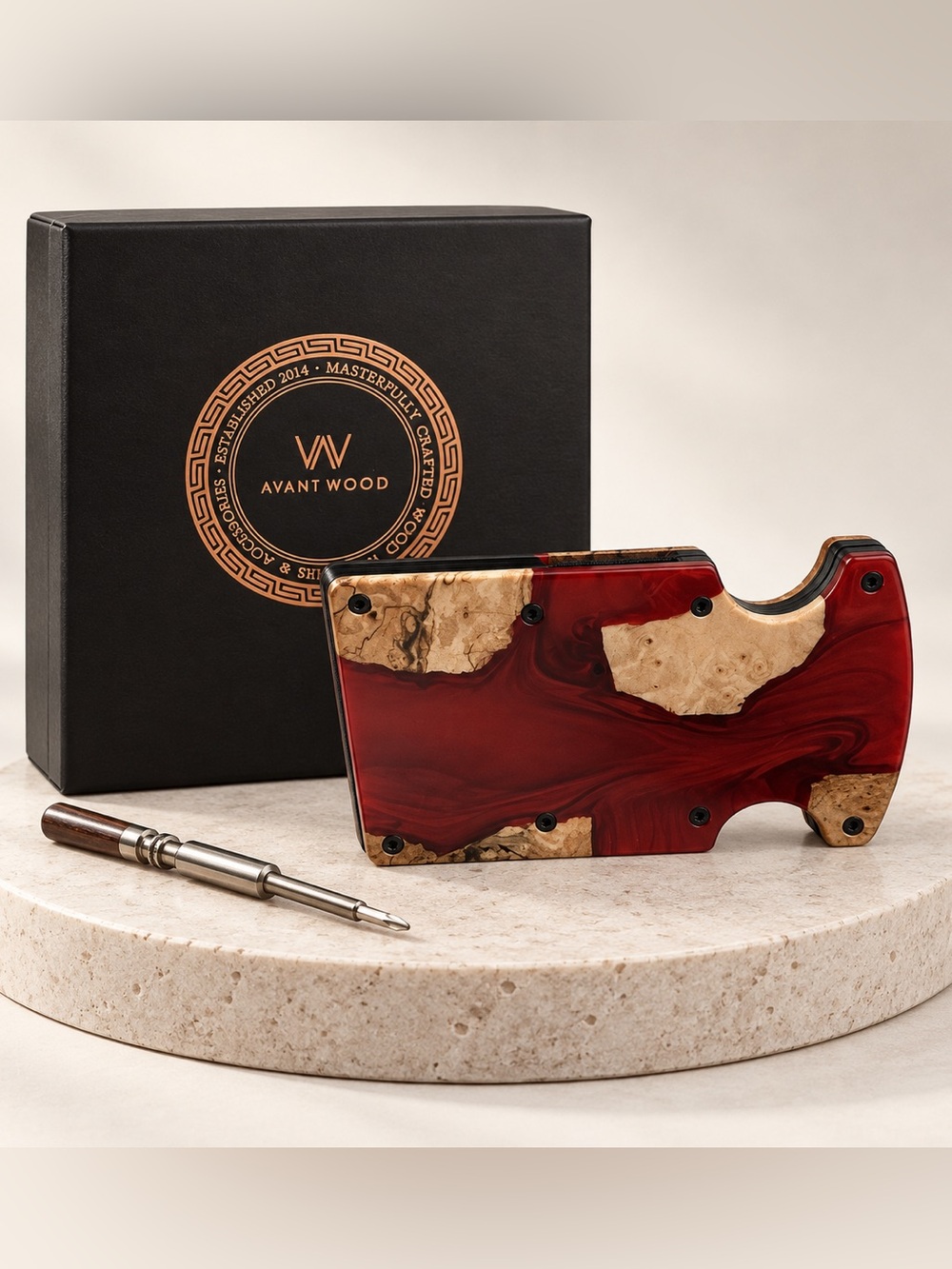 Avant Wood Limited Edition Wine Red Wood Resin RFID Wallet